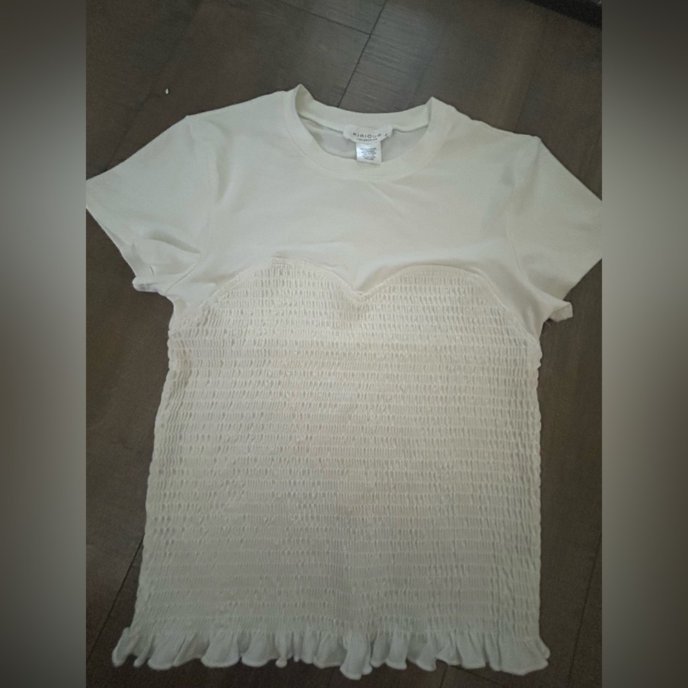 Kirious Los Angeles NWOT White Ruffled Smocked Short Sleeve Top